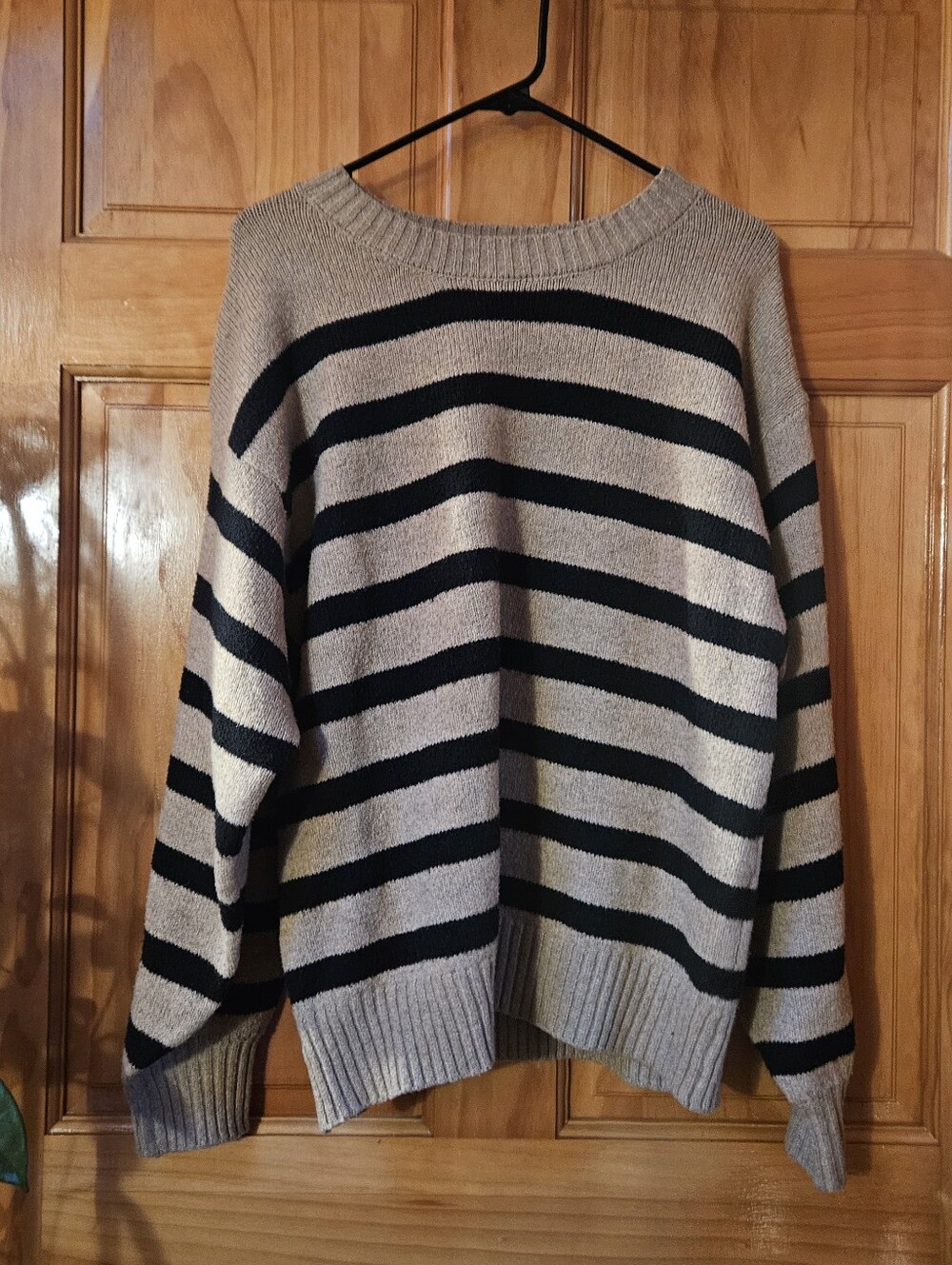 By Together Black and Taupe Striped Crewneck Sweater